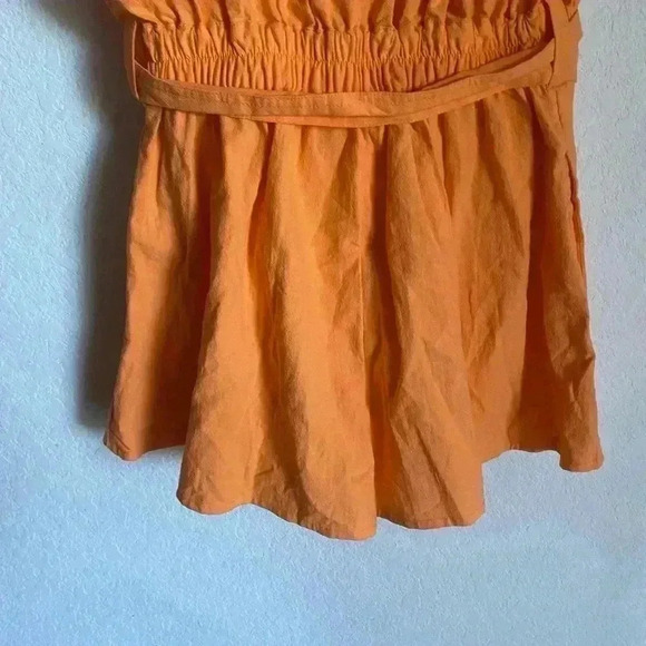 Free People No Plans Orange Smocked Waistband Boho Cottagecore Romper Size XS - Picture 9 of 10